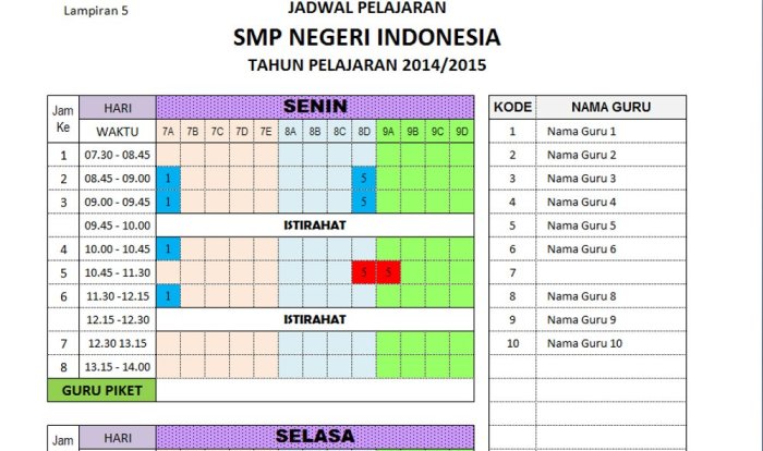 Template jadwal pelajaran harian